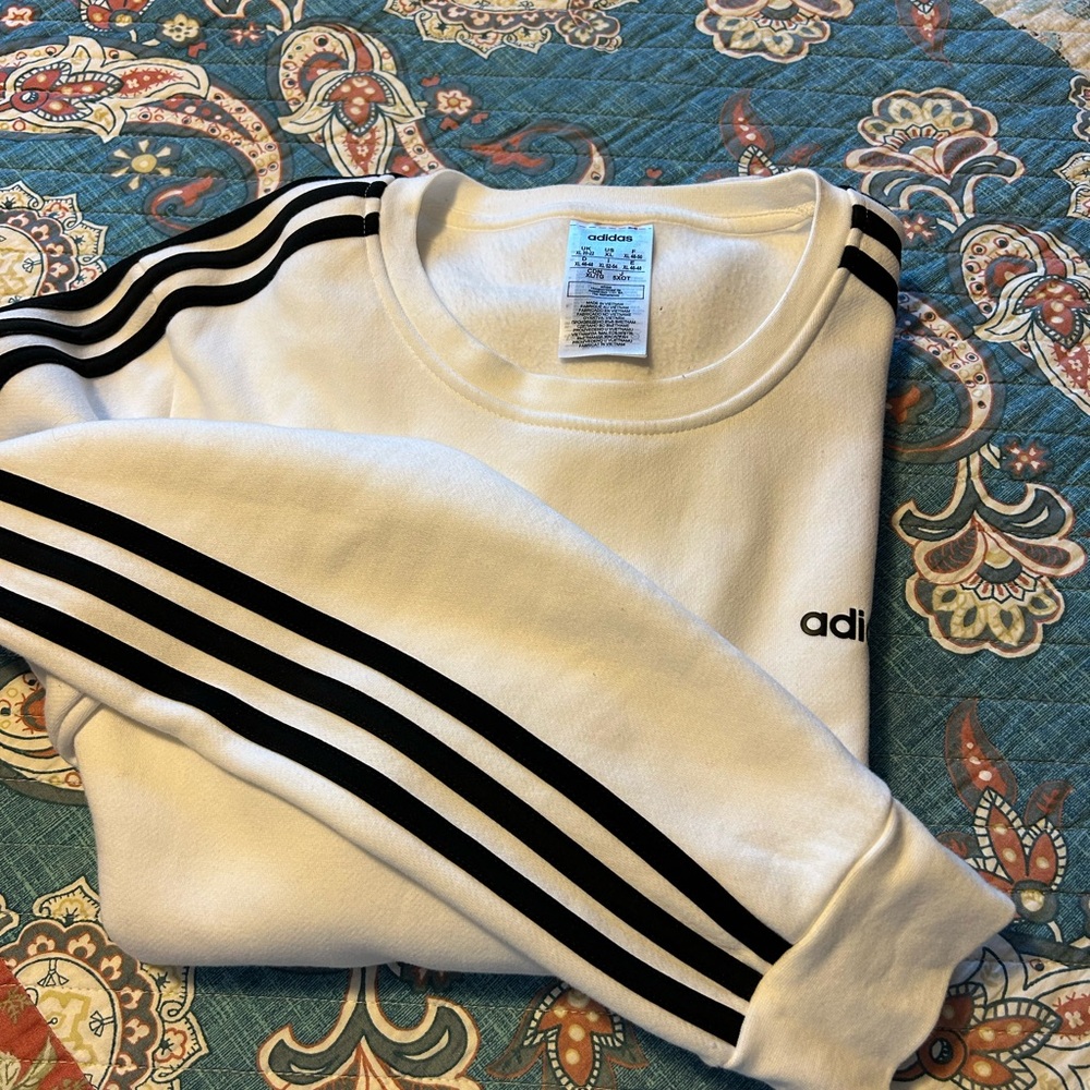 Adidas women’s white Crewneck Sweatshirt with Black Stripes